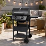 Neo Outdoor 2 Burner Steel Gas BBQ Grill Side Shelves Warming Rack Bottle Opener