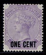 MAURITIUS QV SG123, 1c on 2c pale violet, NH MINT.