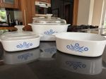 Corning Ware Blue Cornflower - 3 dishes- 1 large casserole w lid, 2 shallow.