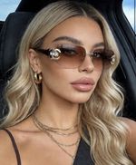 Women’s Rimless C C Rectangular Sunglasses  Frame Brown Gradient Lenses