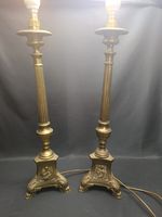 Large 24" French Church Altar Candlestick Lamps Brass Religious Pair 19thC 