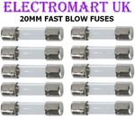 10 X 20MM FAST ACTING QUICK BLOW GLASS FUSE FUSES 500MA TO 10 AMP