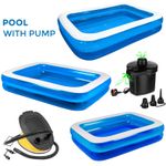 Rectangular Inflatable Swimming Paddling Pool Garden Family 3 Sizes With Pump