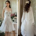 Luxury Palace Style Women's Sleepwear Set Sexy Lace Silky Satin Home Dress