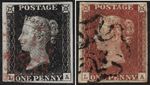 SG2 1840 1d PENNY BLACK Plate 1b (2), AS5h, Plus SG7 Twin 4 Margins, LA.