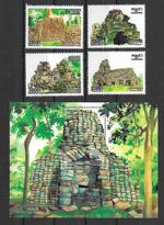 Cambodia set and block, Khmer temple from 2015, mint/MNH