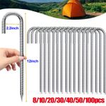 12" Heavy Duty Steel Tent Pegs J Pin Ground Stakes Gazebo Galvanised Metal Rebar