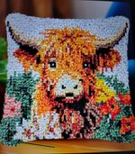 Highland Cow Latch Hook Cushion Cover Kit 43/43cm New 