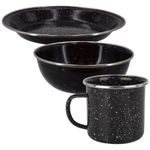 Camping Dinner Set Plate Bowl Cup Mug Black Enamel Outdoor Beach & Picnic Hiking