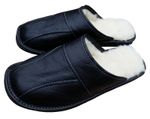 Men's Sheepskin Wool Black Leather Slippers Shoes Size Warm Moccasins Mules
