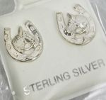 Sterling Silver 925 Earrings Lucky Horseshoe & Horse Horseracing