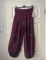 Women Lagenlook BOHO Hippy Harem Ali Baba baggy  Yoga Pants Burgundy Mandala New