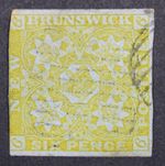 New Brunswick SC# 2 Olive or Mustard Yellow / Blue Paper / Signed Back - S24391