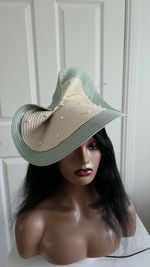 Large Ivory and Sage Green Straw Fascinator Perfect for Spring/ Summer Weddings