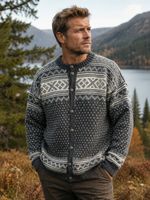 Vintage Hand Knitted Norwegian Wool Cardigan 100% Wool Nordic Folk Knit Men's L 