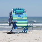 Tommy Bahama 5-Position Backpack Beach Chair Insulated Pouch Pillow 136kg Green