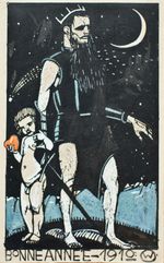 Otto Wirsching New Year Graphic Signed Colored Ink Drawing 1910
