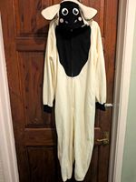 Kids Sheep Hooded Zip Fleece Costume Cream/Black Unisex 8-10 Years