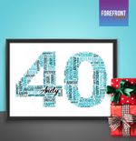 Personalised word art print - perfect 40th birthday/celebration gift A4/A3