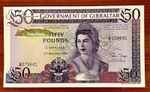 GIBRALTAR: 50 Pounds, 1986 UNC P-24, Banknote Gem, Pic. QE II, The Rock, PP380AA