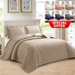 3 Piece Embossed Bedspread Quilted Comforter Bedding Set Bed Throw Reversible UK