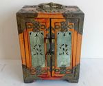 Chinese Jewellery Box Chinese Table Top Cabinet. Jade Panels Hard Wood 
