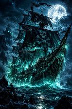Dark Fantasy Ghost Pirate ship Digital Art/Wallpaper