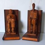 Vintage Hand Carved  Wood Book Ends Don Quixote And Sancho Panza