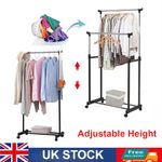 Adjustable Mobile Clothes Coat Garment Hanging Rail Rack Storage Stand on Wheels