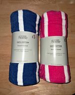 Bundle x2 100% Cotton Striped Beach Towels Blue/White and Pink/White 71 x 152 cm