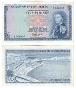Malta 5 Pounds Banknote (1961) P.27a - VF+