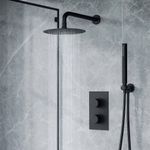 Black Matt Round Concealed Thermostatic Mixer Valve Hand Held Shower Set