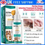 Pet Ear Drops - Infection Treatment & Cleaner - Inflammation & Itch Relief -50mL