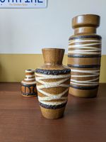 Scheurich West German brown vase with black fat lava and white stripes 523-18