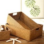 Vintage Woven Seagrass Storage Basket Natural Rattan Style Home Organizer