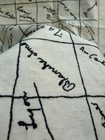 Vintage Late 1930s / 1940s Hand Embroidered Signature Fabric Tablecloth / Panel