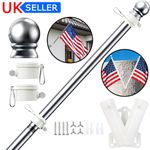 5Ft 6FT Flag Pole Kit Heavy Duty Bracket Metal Pole w/ Rotating Rings For Garden