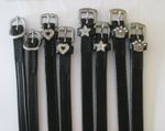 NEW BLACK PREMIUM LEATHER DIAMANTE SPUR STRAPS CROWN STAR HEART or PLAIN LEATHER