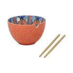 Bowl Orange Mediterranean Tuscany Bohemian Ceramic Noodle Design with Chopstick
