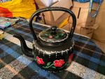 Vintage black floral barge narrowboat medium kettle decorative