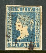 British India 1854 QV ½p Blue Die 1 SG #2 VFU H494