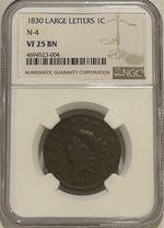 1830 Matron Head Large Cent NGC VF25 BN N-4 Large Letters