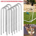 4-100Pcs Heavy Duty Trampoline U-Shaped Metal Wind Stake Pegs Tent Ground Anchor