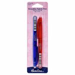 Hemline Erasable Fabric Marker Pens - Blue/Red with Erasers - Quilting