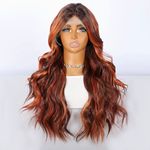 24” inch Auburn Orange Red Brown Highlight Wavy Lace Front 13 x 3 Heat Resistant