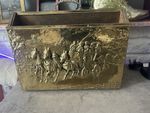 Vintage Gold Metal & Wood Magazine Rack, 2 Compartments, Handle Carriage