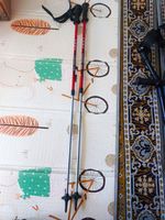 2xLeki Ski Poles Pair Red/Silver with Black Grips Straps & Baskets 110cm