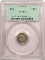1858 Seated Liberty Half Dime H10C, PCGS MS62 OGH, Uncirculated BU