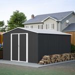 Garden Shed 10X12FT Metal Apex Roof Free Foundation Storage House Anthracite