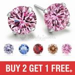925 Sterling Silver Cubic Zirconia Stud Earrings Sparkling Round Crystal Studs